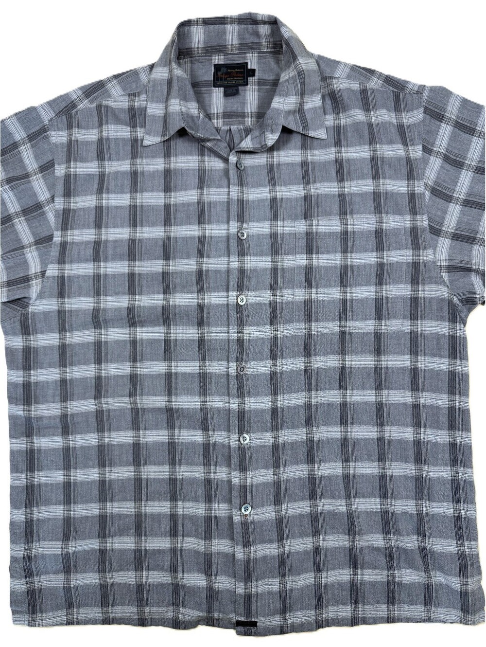 Tommy Bahama Indigo Palms Vintage Men's Short Sleeve Shirt Large Blue Plaid